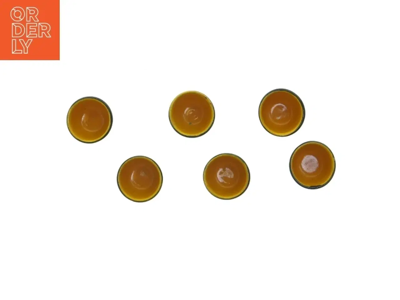 Billede 2 - 6 stk keramik blå/gule glas / kopper (Ø 4,5 cm)