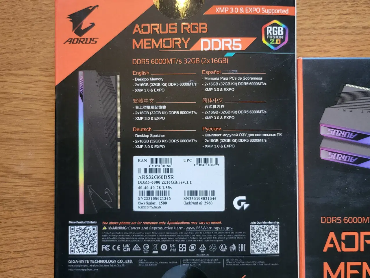 Billede 2 - Gigabyte Aorus Ram 6000MHz RGB DDR5 4x16GB