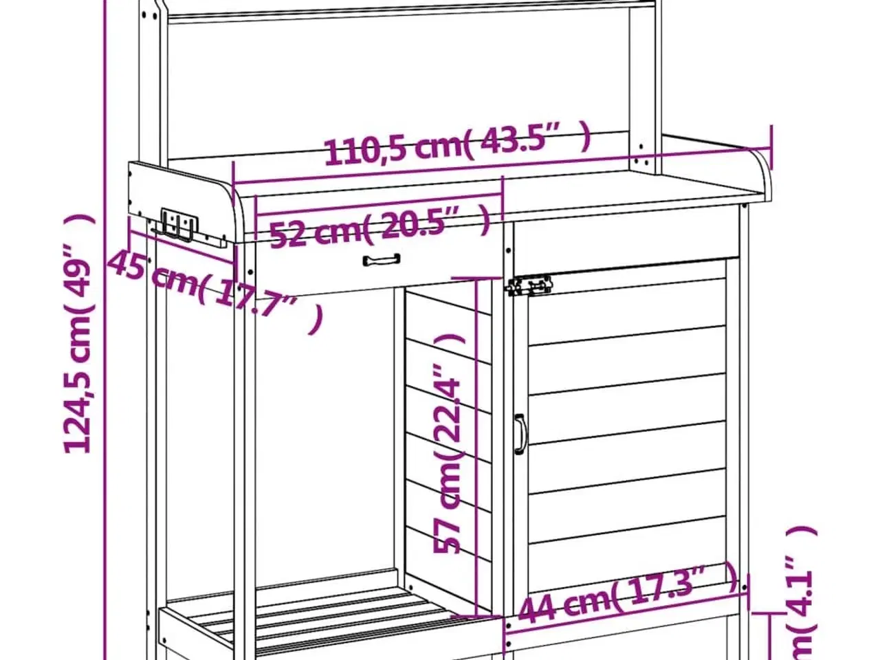 Billede 12 - Pottebænk med skab 110,5x45x124,5 cm massivt grantræ grå
