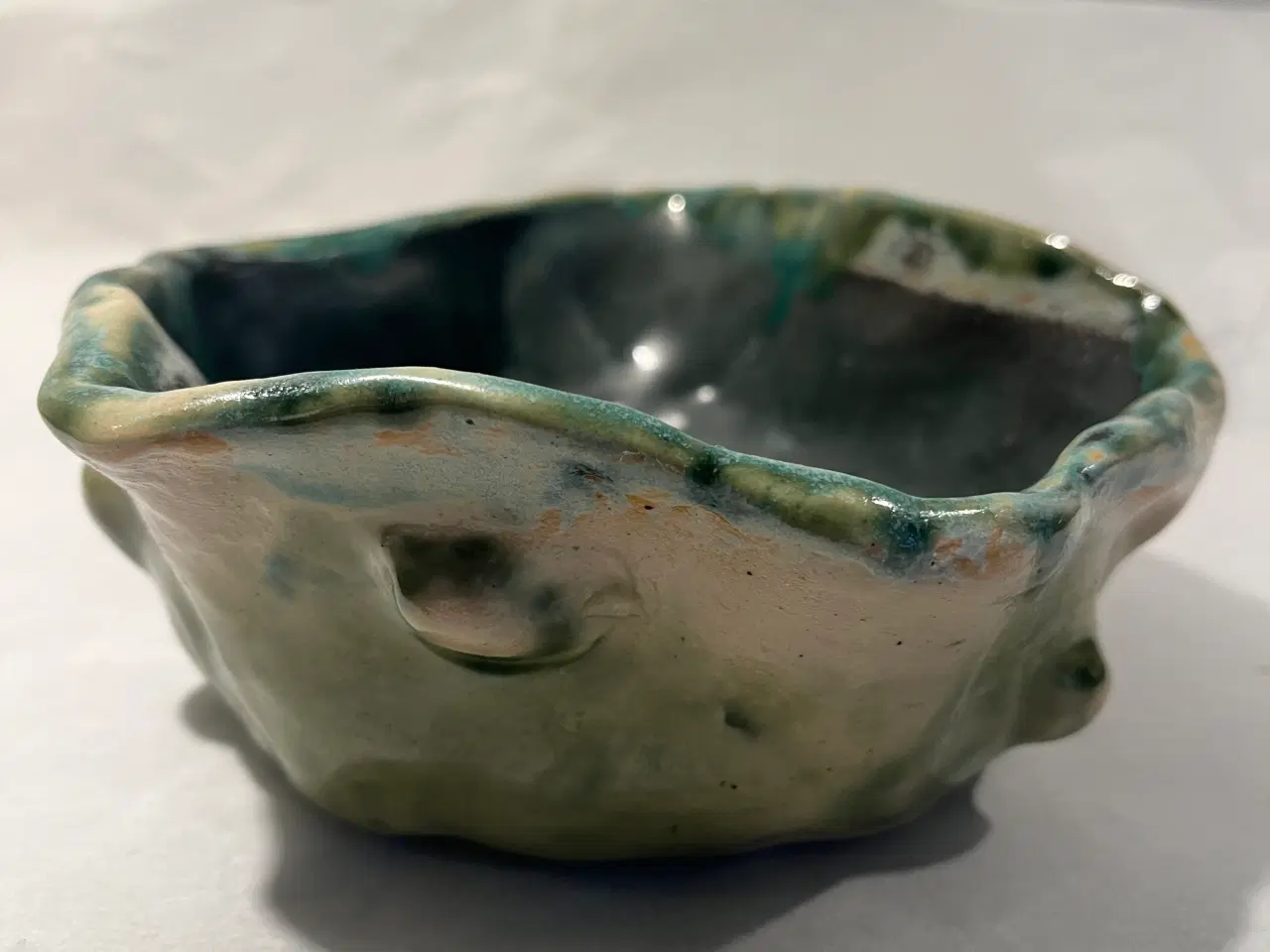 Billede 4 - Håndlavet keramikskål i grøn, beige og grågrønt