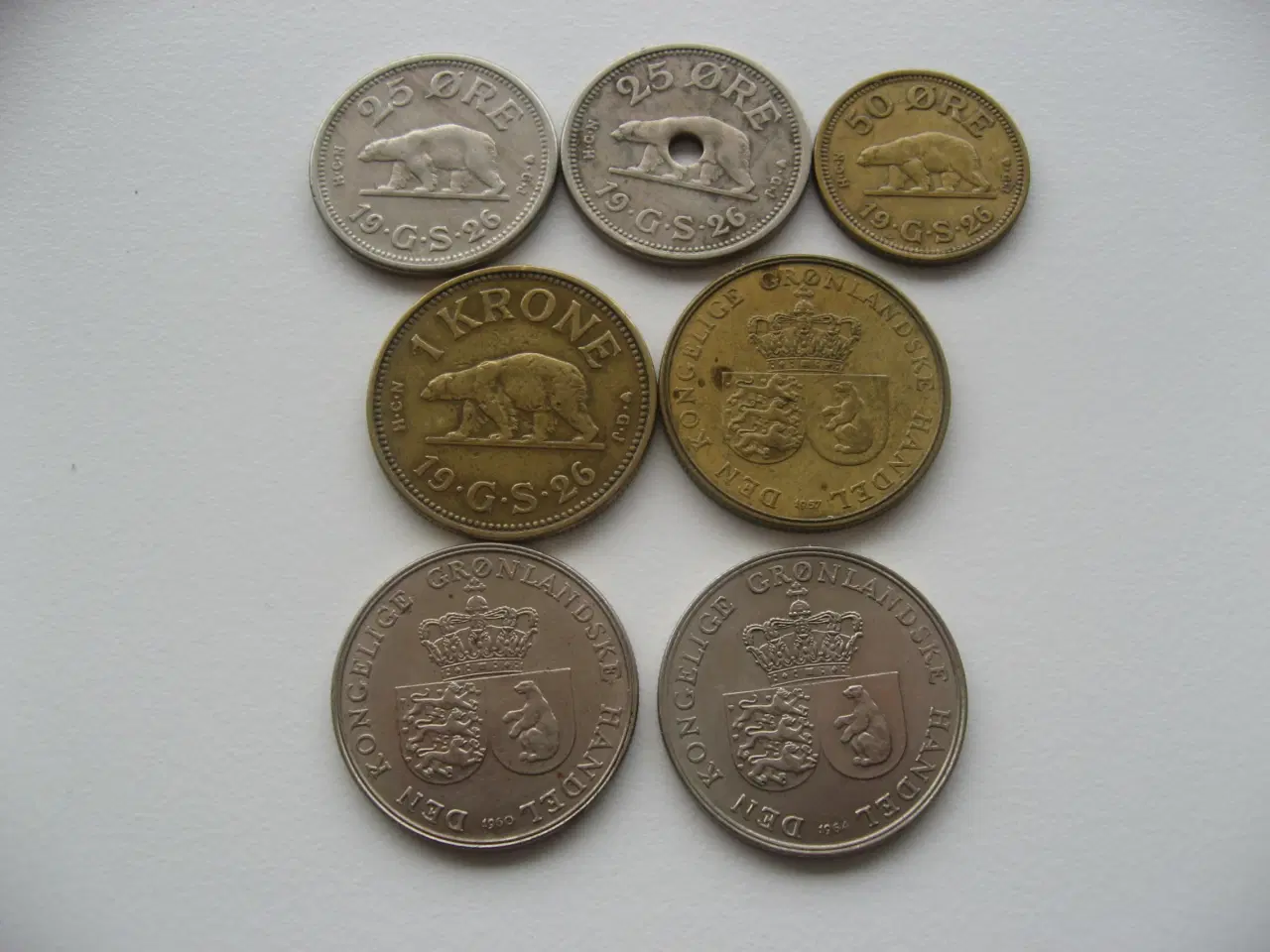 Billede 1 - Grønland 7 flotte mønter 1926-64 25 ører til 1 kr 