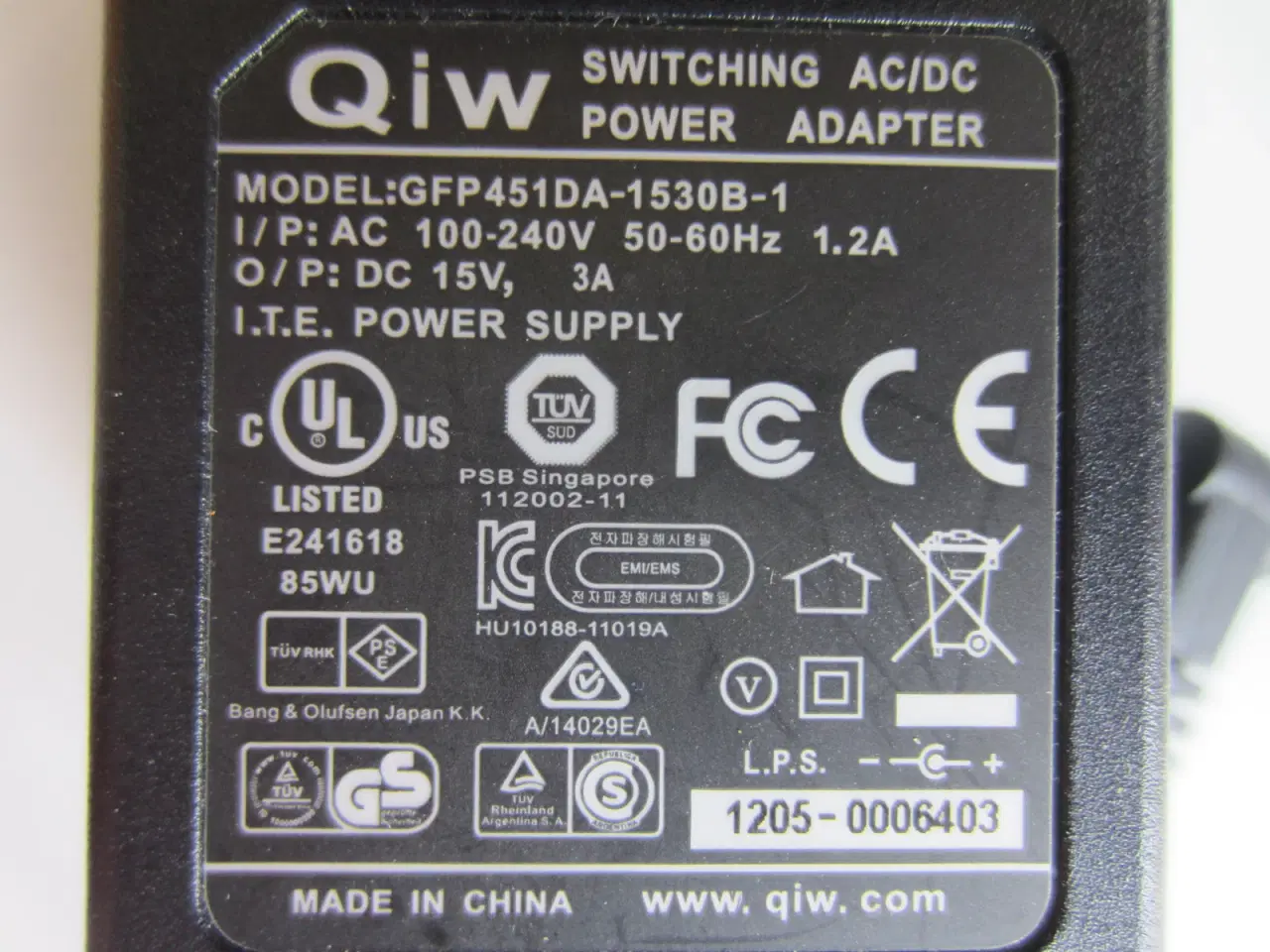 Billede 2 - Netdel QIW GFP451-1530BX-1 AC/DC adapter 15V=