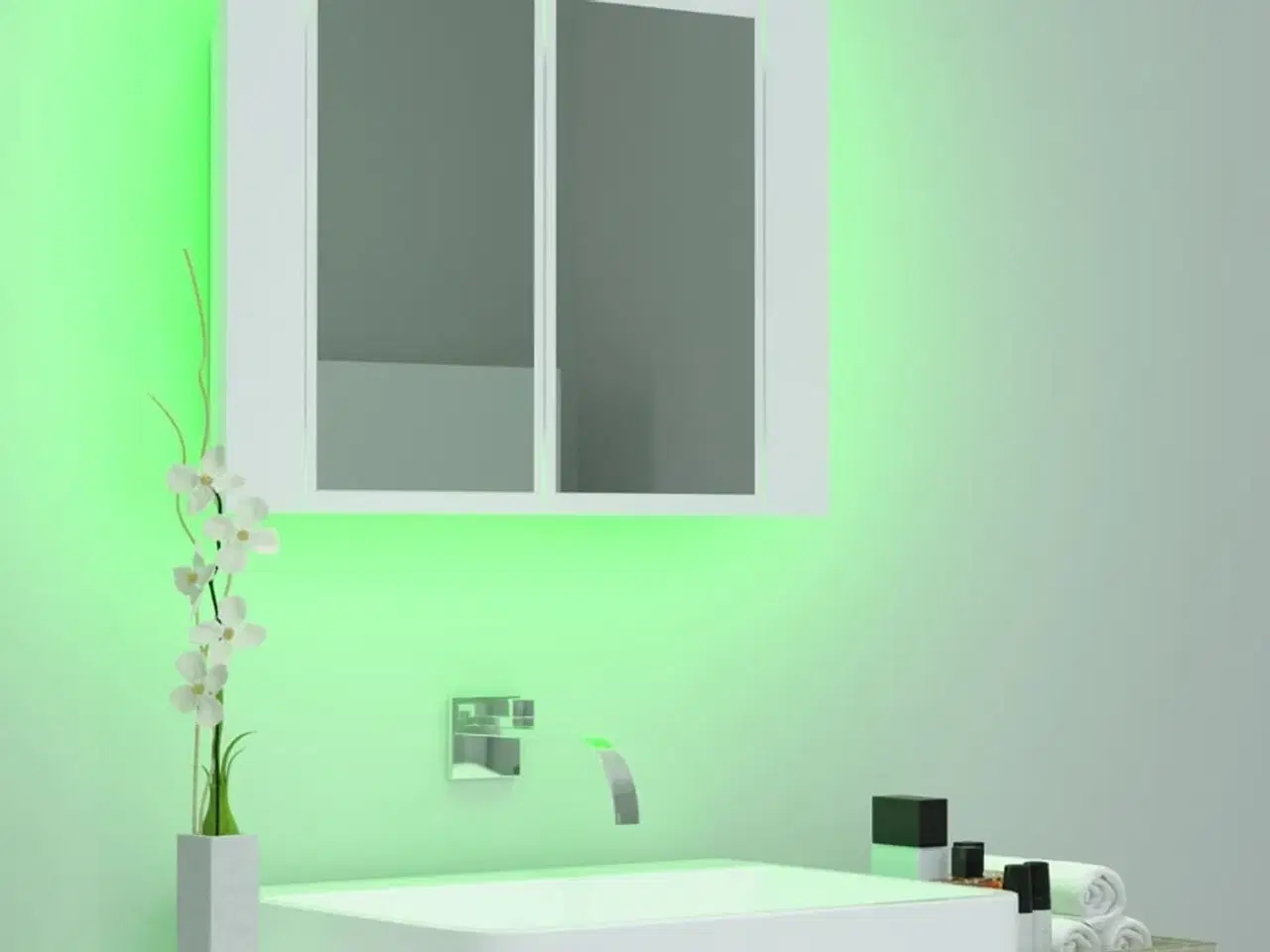 Billede 4 - Badeværelsesskab m. spejl og LED-lys 60x12x45 cm akryl hvid