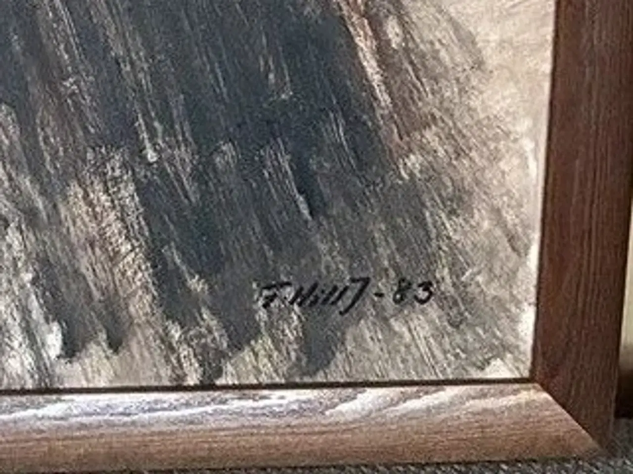 Billede 2 - Maleri fra 1983 med dramatisk landskab og traktor