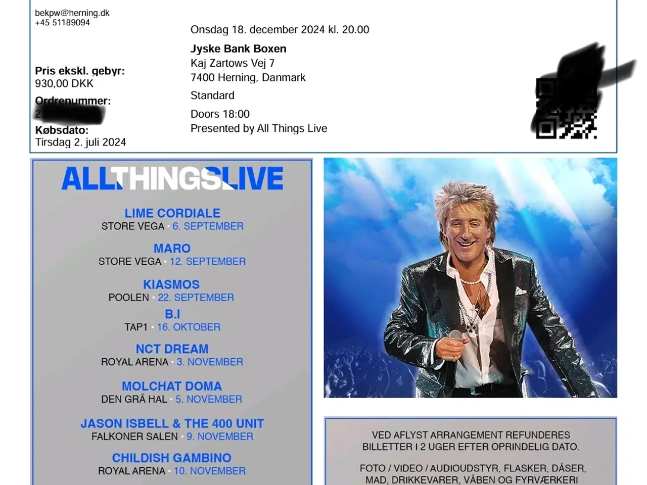 Billede 1 - Rod Stewart koncert billetter