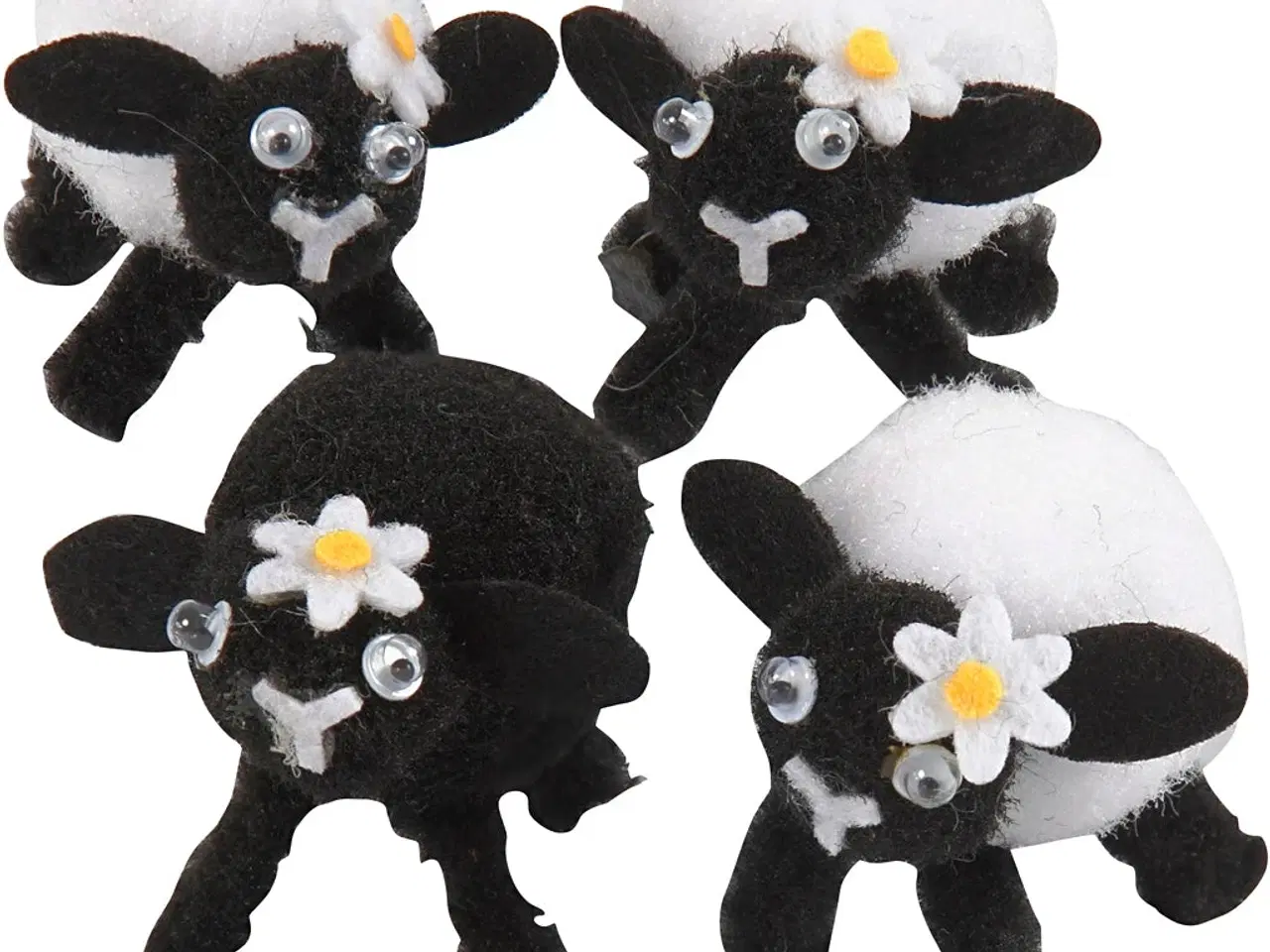 Billede 1 - Chenille Påskelam 4 stk. - Sort og Hvid Dekoration