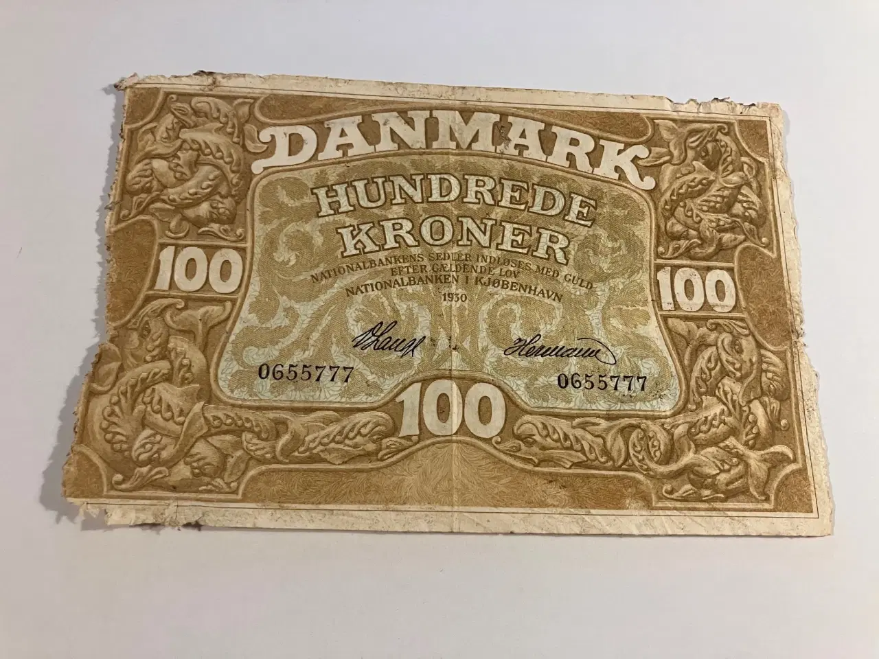 Billede 1 - 100 Kroner 1930 - Meget dårlig stand