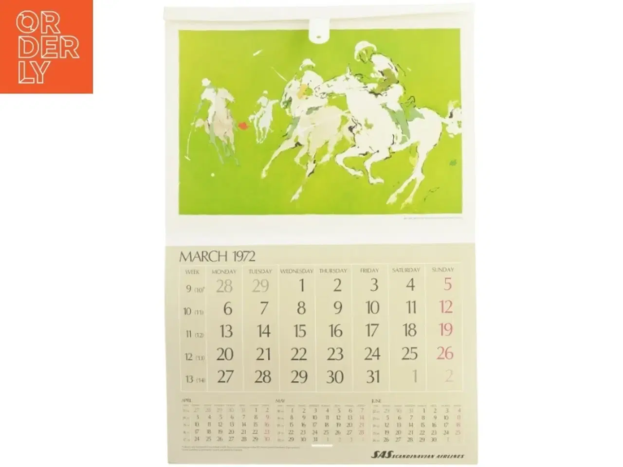 Billede 3 - Vintage SAS Vægkalender fra 1972 (str. 41 x 30 cm)