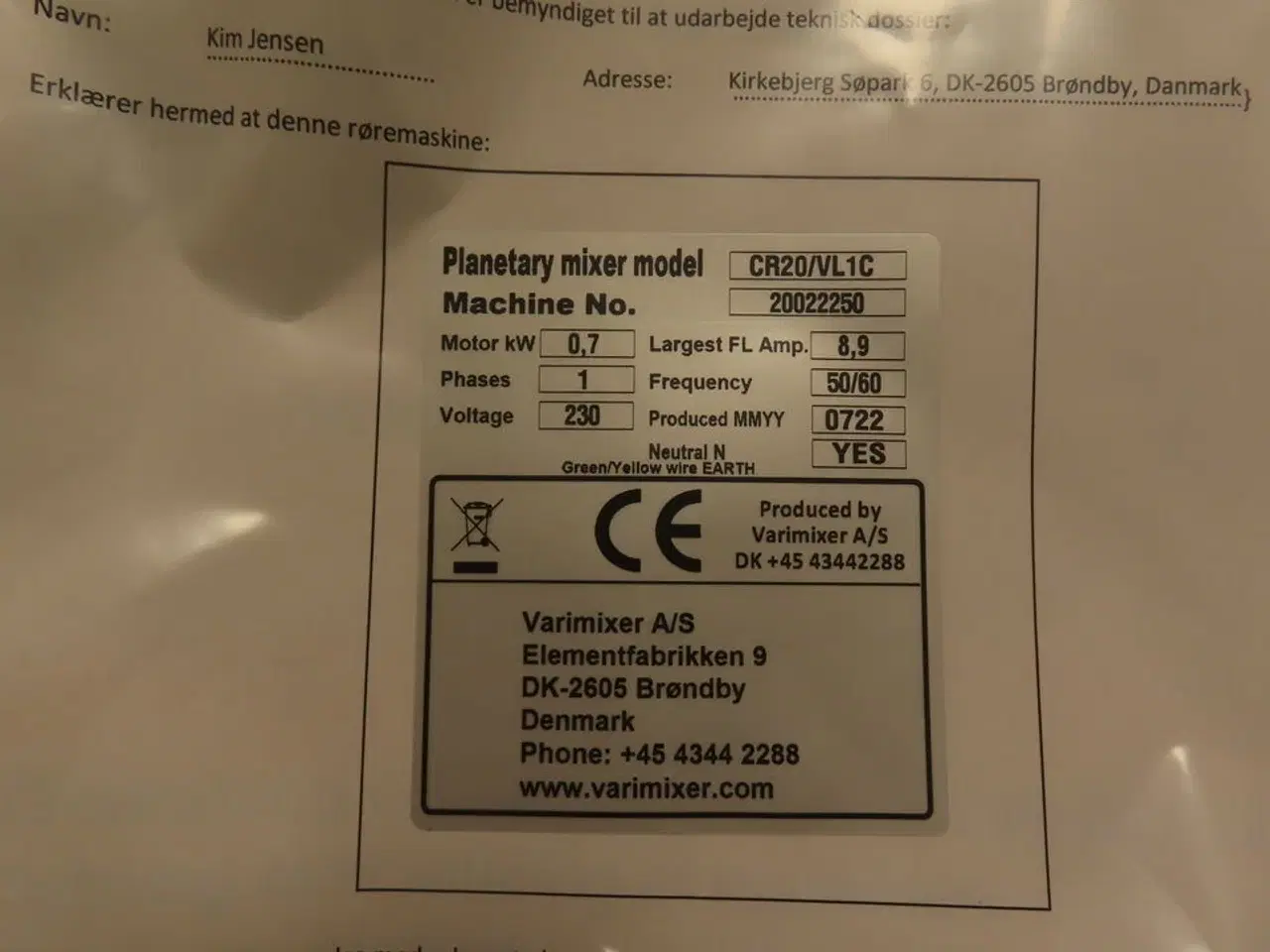 Billede 3 - Røremaskine VARIMIXER CR20/VL1C inkl. Tilbehør (ubrugt maskine)