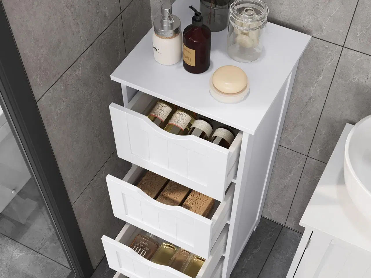 Billede 3 - Opbevaringsskab med skuffer 4 skuffer, 30 × 30 × 82 cm, hvid