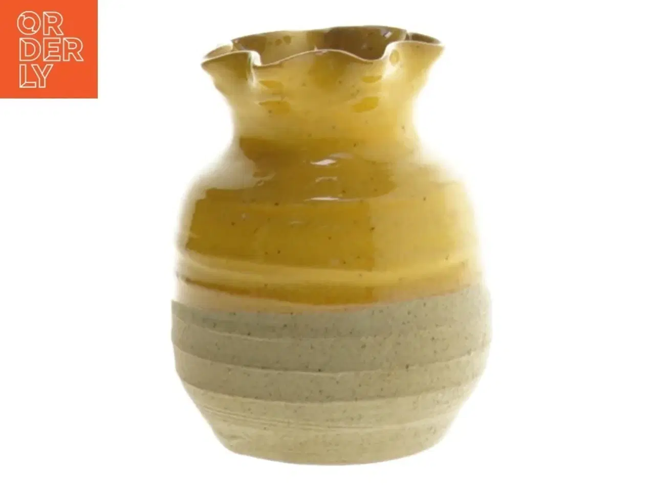 Billede 1 - Lille gul / orange keramik vase (str. Ø 4 cm længde 7 cm)