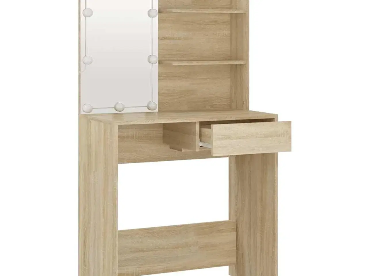 Billede 7 - Makeupbord med LED-lys 74,5x40x141 cm konstrueret træ sonoma-eg