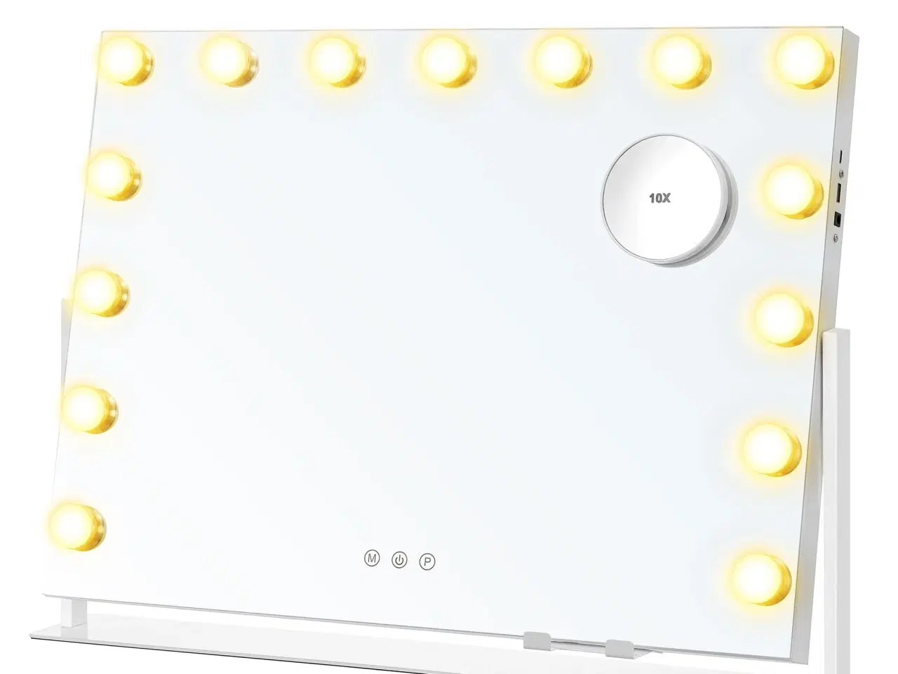 Billede 1 - Makeupspejl med lys 58 × 43 cm – 15 LED, 3 farver, touch, USB-A/USB-C, telefonholder, mat hvid