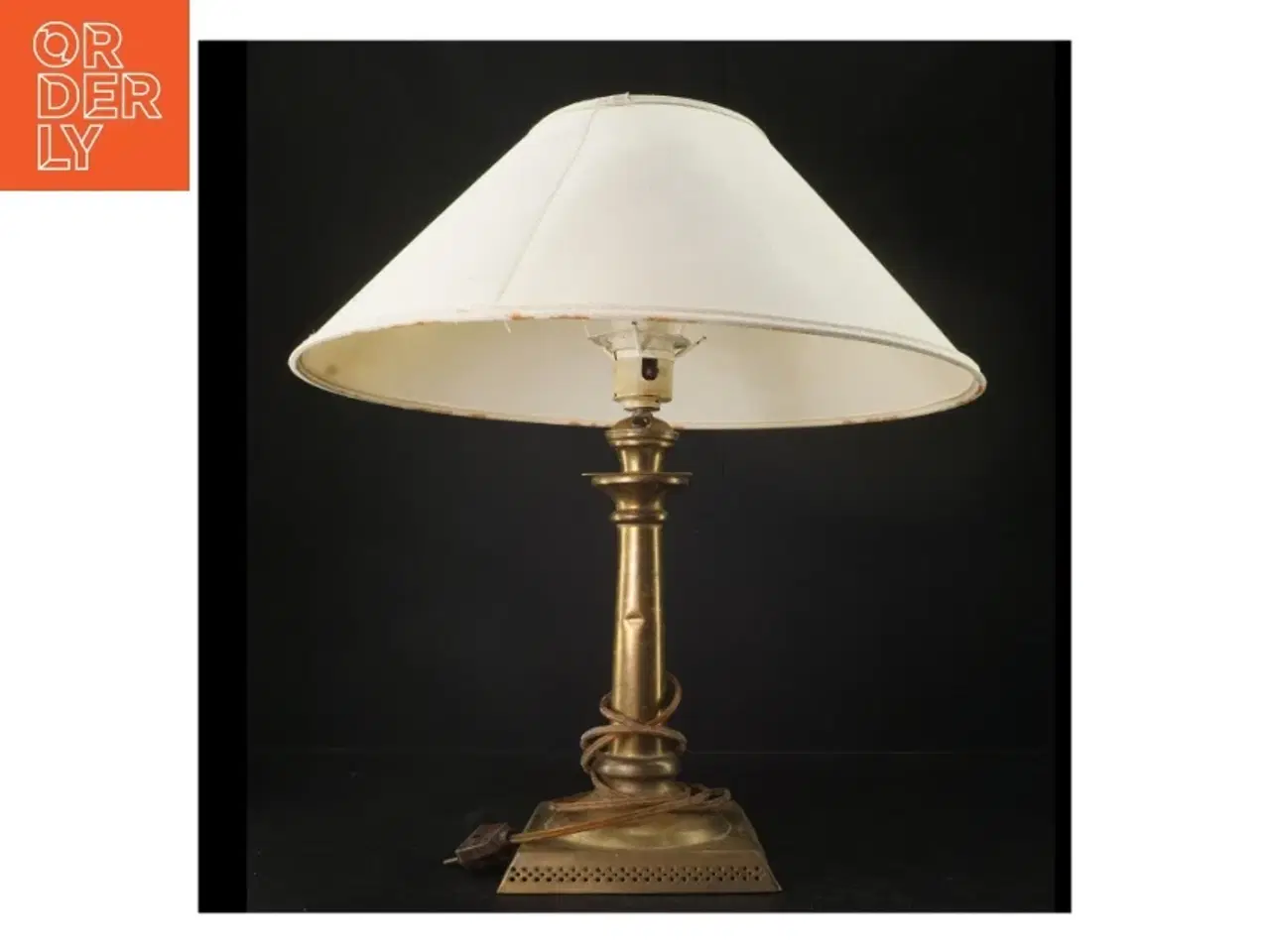 Billede 1 - Bordlampe i messing med hvid lampeskærm (str. Lampeskærm ø. 41 cm. stage. 40 cm)