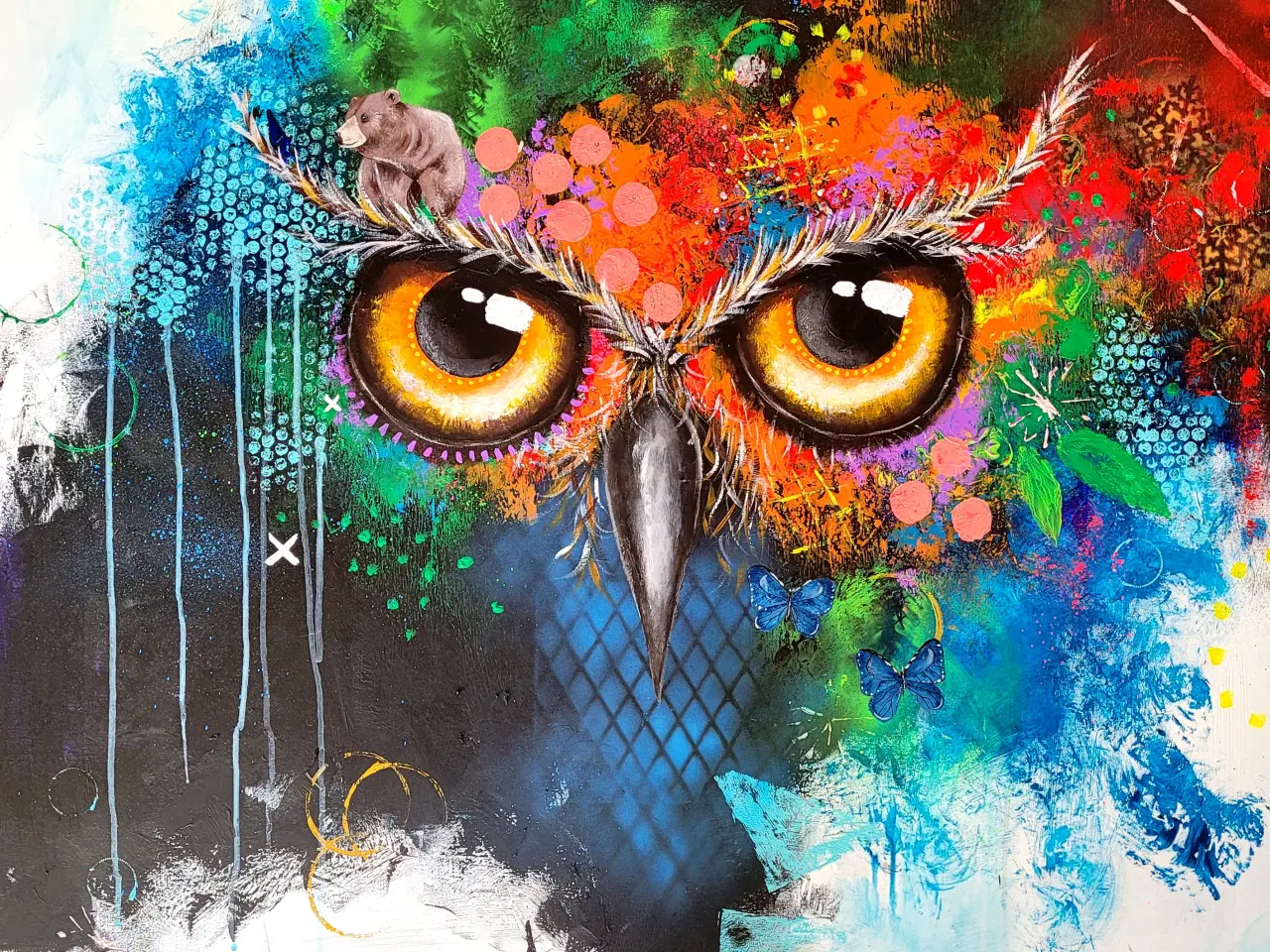 Billede 1 - Akrylmaleri 'The eyes of an Owl' 100x100 cm