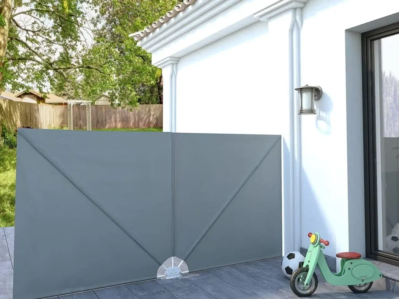 Billede 1 - Sammenklappelig sidemarkise til terrasse grå 300 x 150 cm