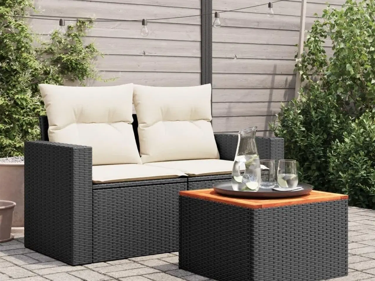 Billede 3 - Havebord 55x55x37 cm polyrattan og akacietræ sort
