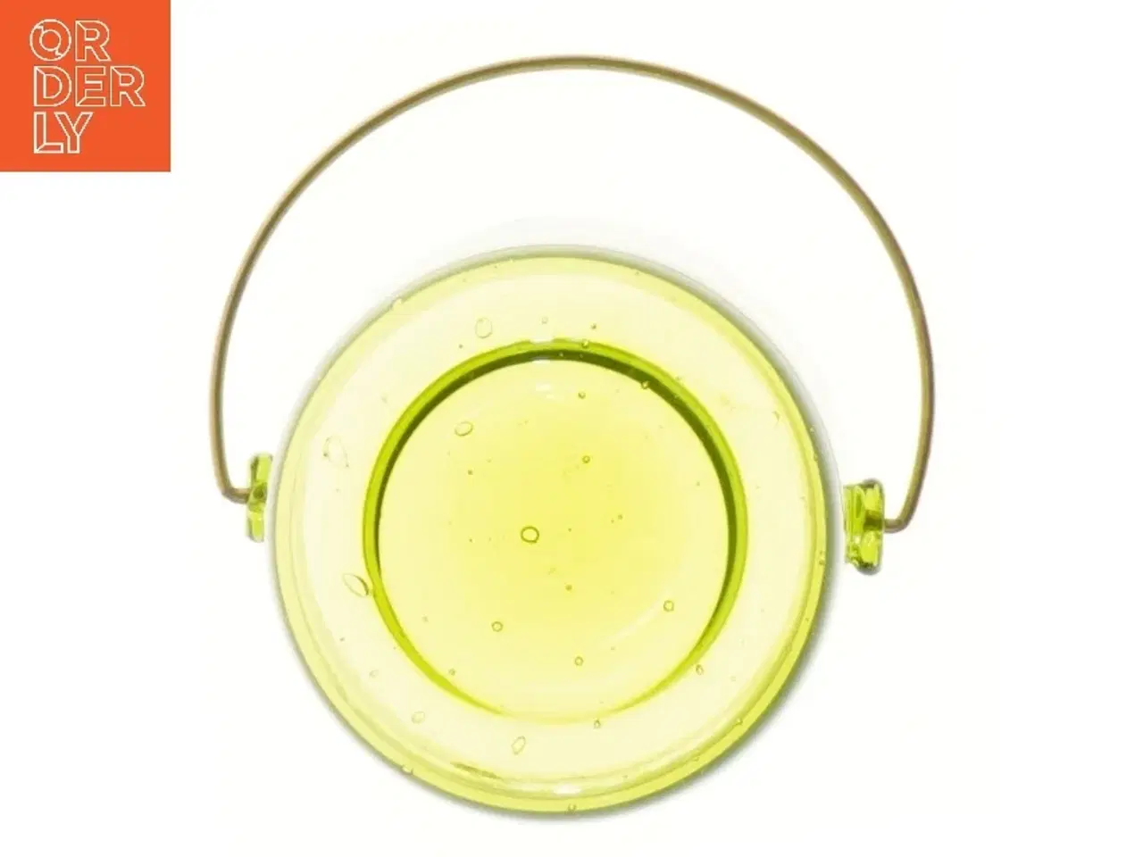 Billede 2 - Lille rund glasbeholder med messing hank (str. Ø 11 cm længde 11 cm)