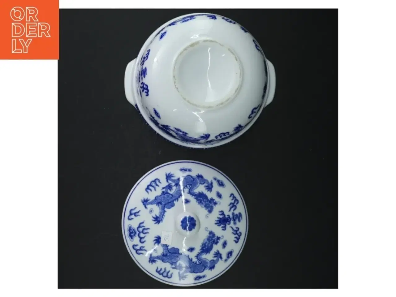 Billede 4 - Orientalsk  Blå og hvid porcelæns skål med låg (str. 17 cm)