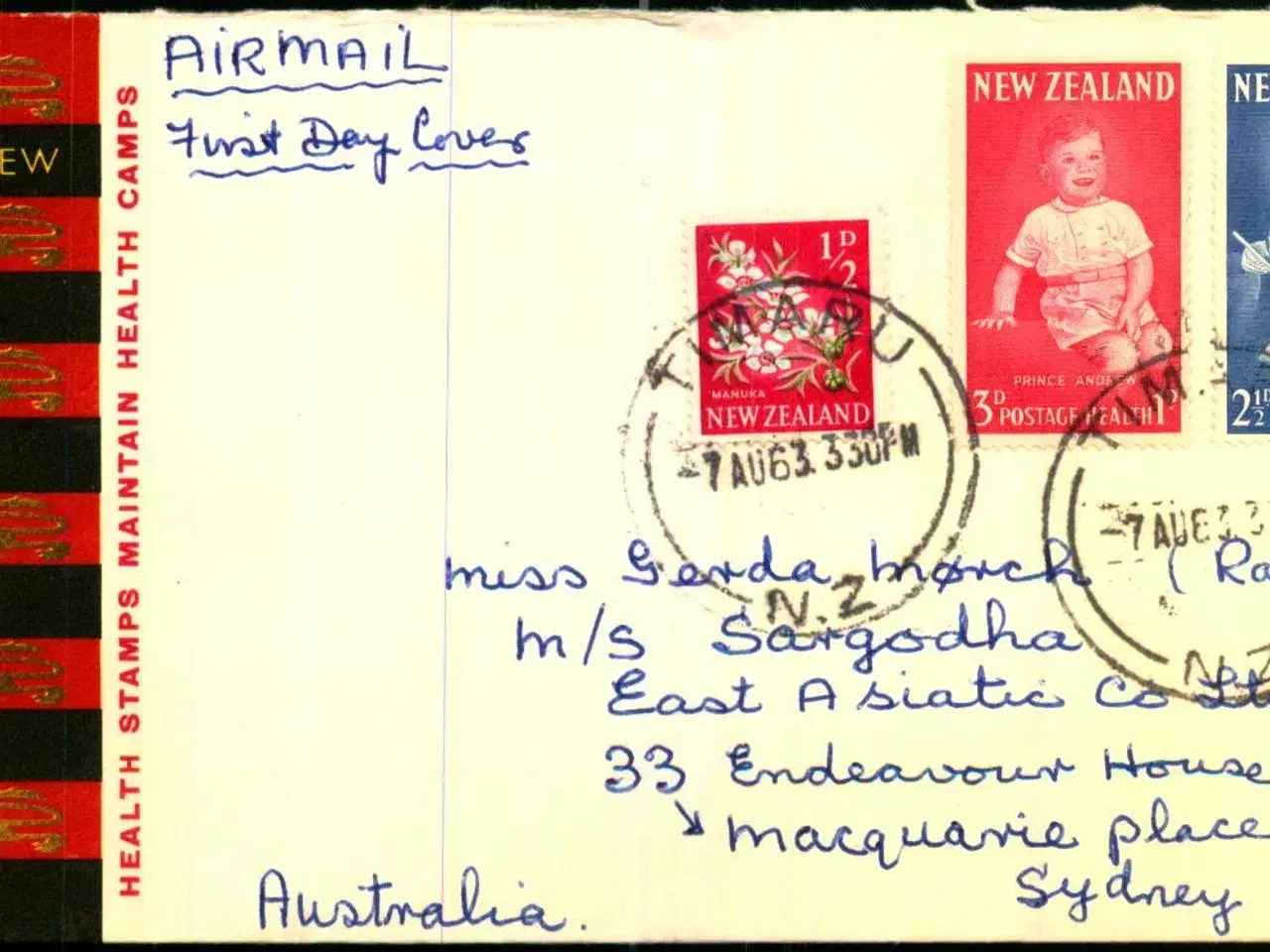 Billede 1 - Luftpost Brev fra New Zealand til Australien - 7 - 8 - 63