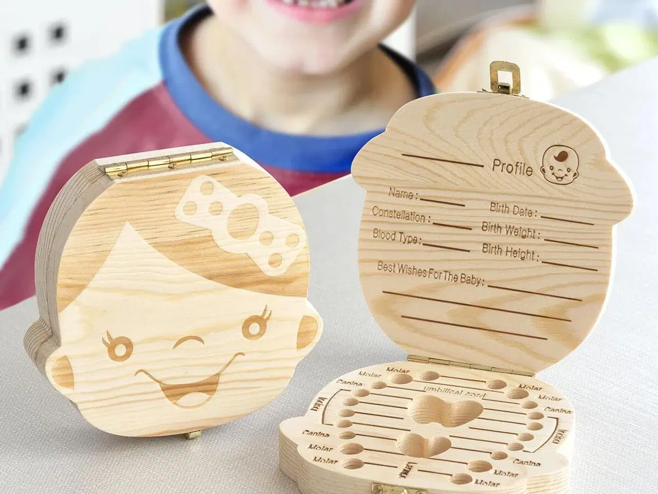 Billede 1 - Baby Huskeboks Thooy - Pige | træboks til mælketænder