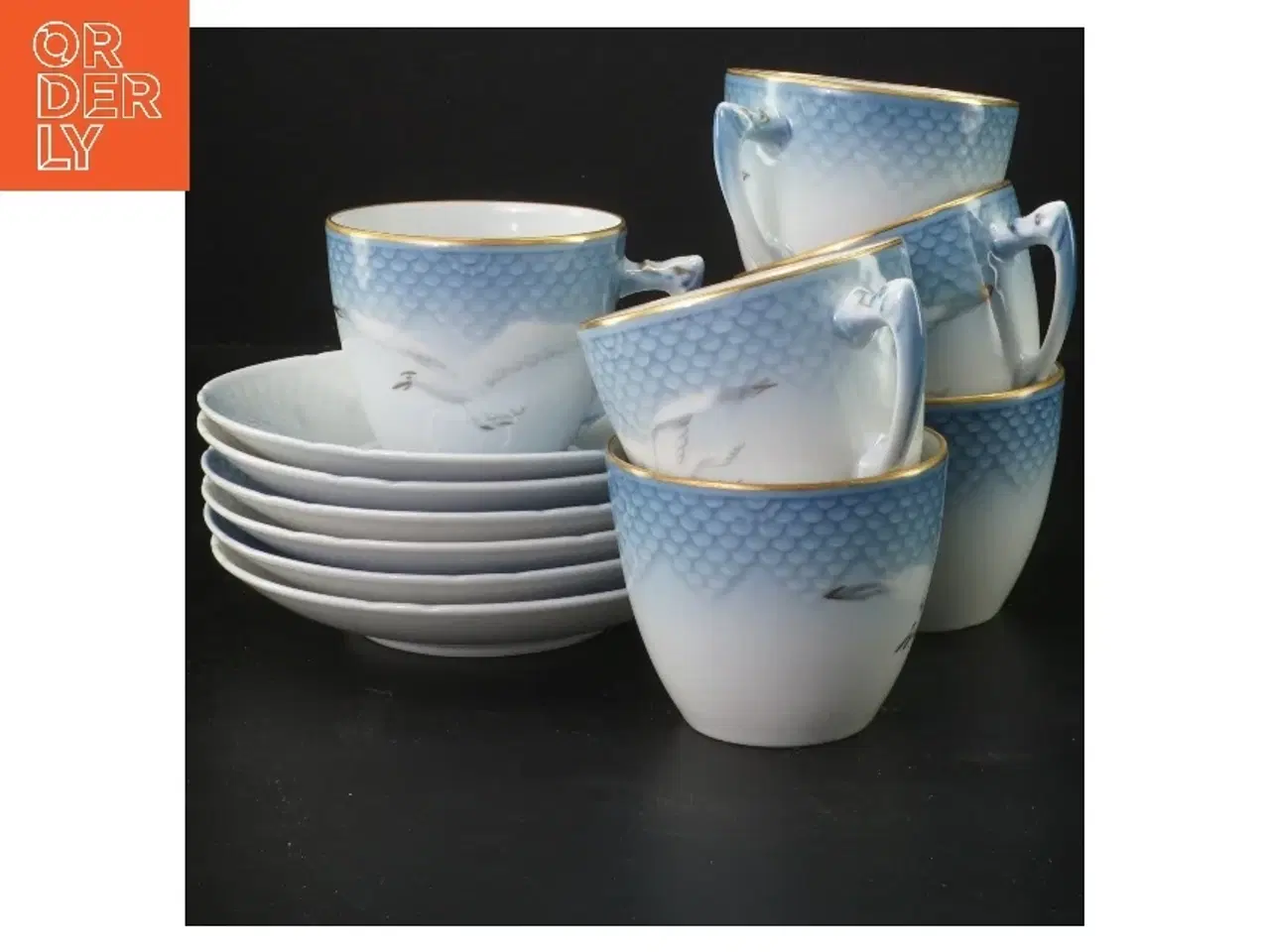 Billede 1 - Porcelæn kaffekopper med underkop fra Bing Og Grøndal, mågestellet (str. 6 styk, underkop ø 14 cm)