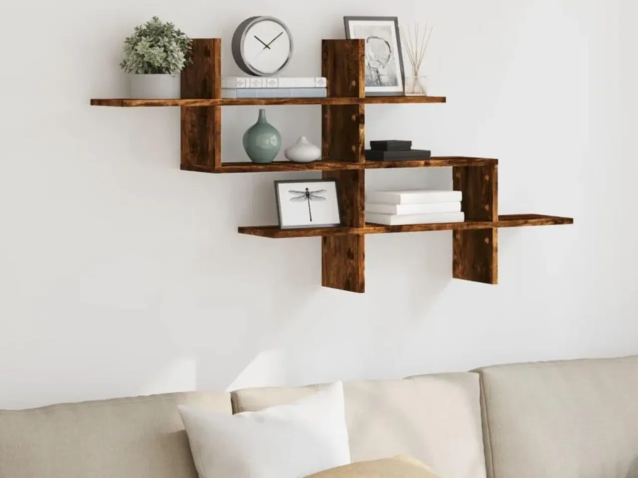 Billede 3 - Væghylde 124,5x18x60,5 cm konstrueret træ røget egetræsfinish