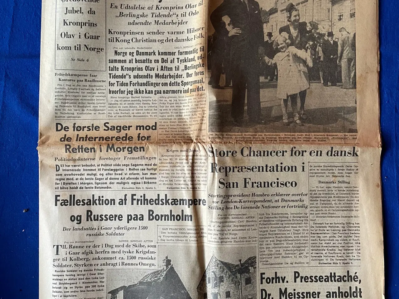 Billede 1 - Avis - Berlingske Tidende - 14. Maj 1945 - Forhandlinger om Dansk/Norsk besættelse af Tyskland ?