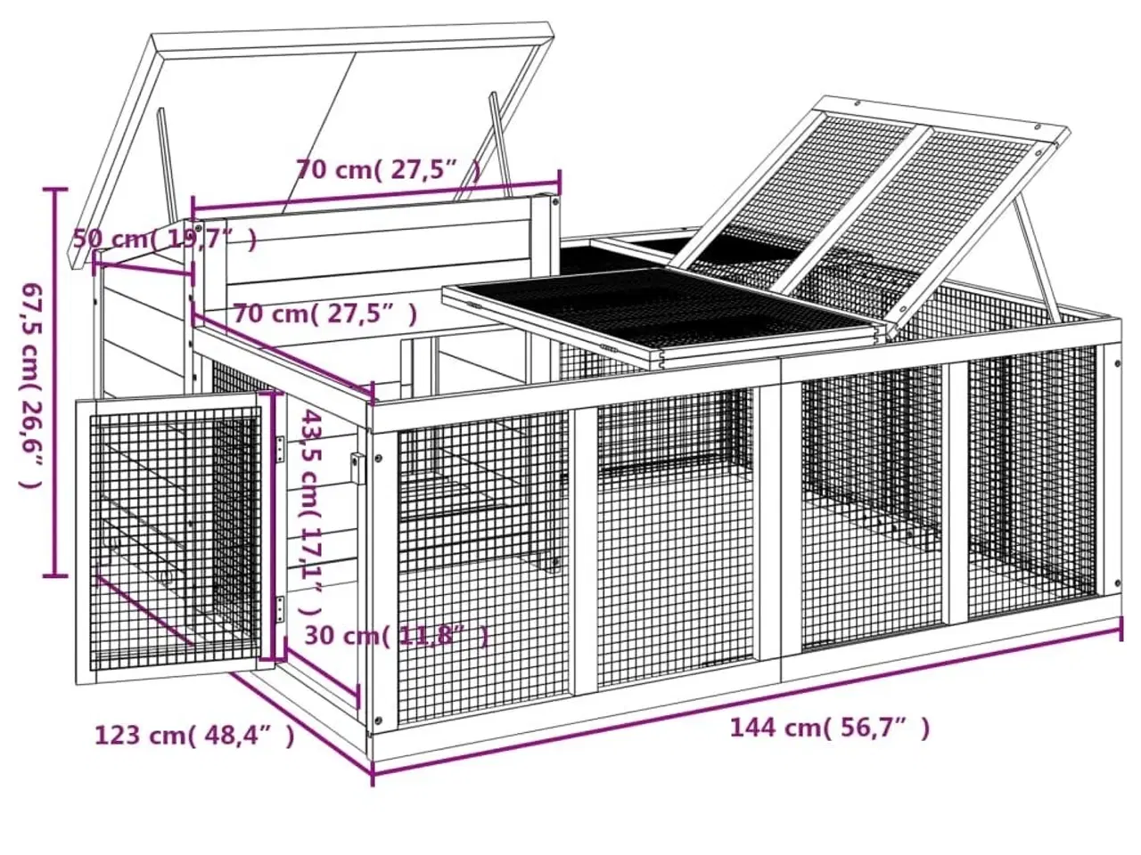 Billede 7 - Kaninbur 144x123x67,5 cm massivt fyrretræ grå