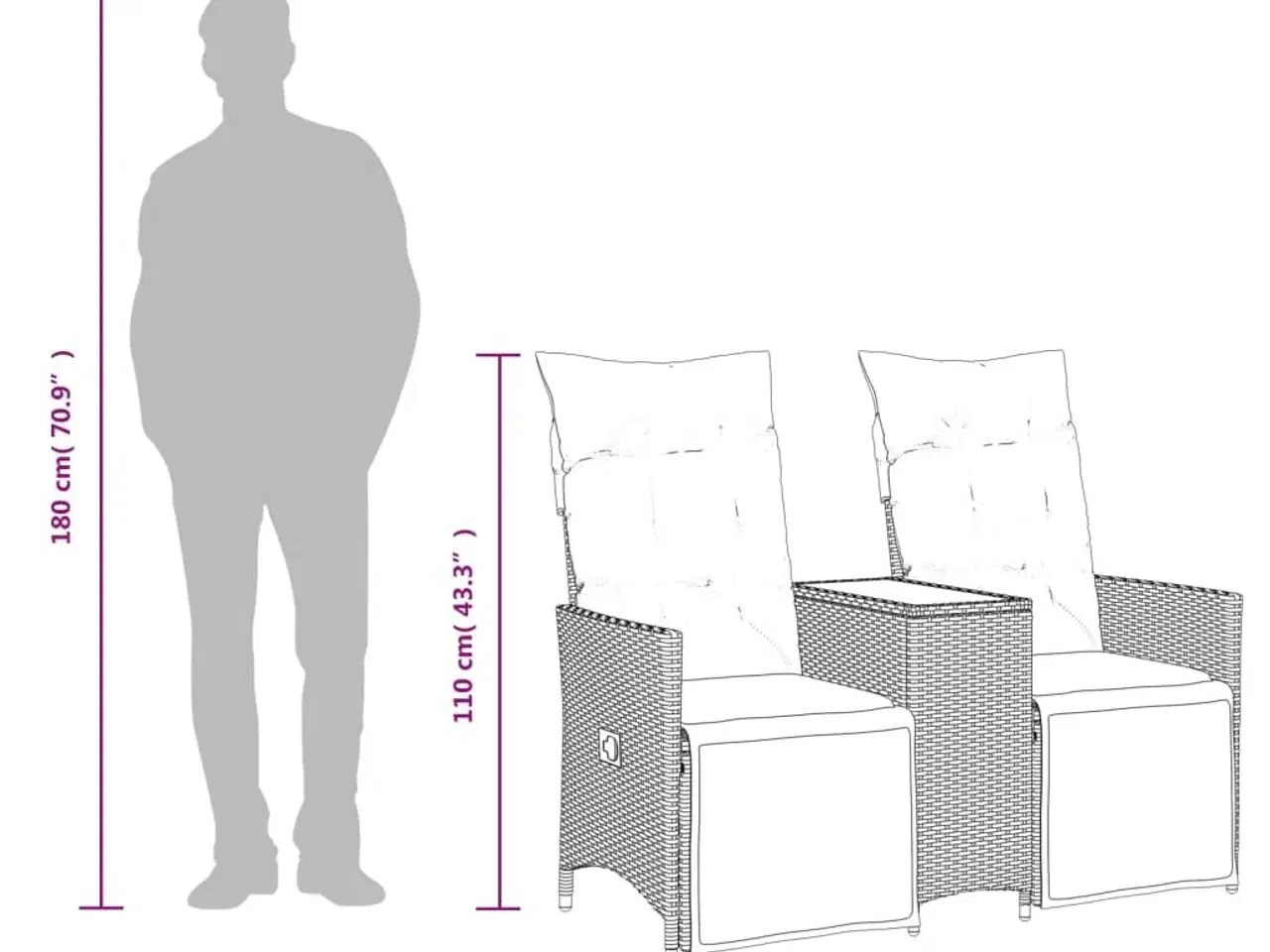 Billede 10 - 2-personers havesofa med bord og lænefunktion polyrattan grå