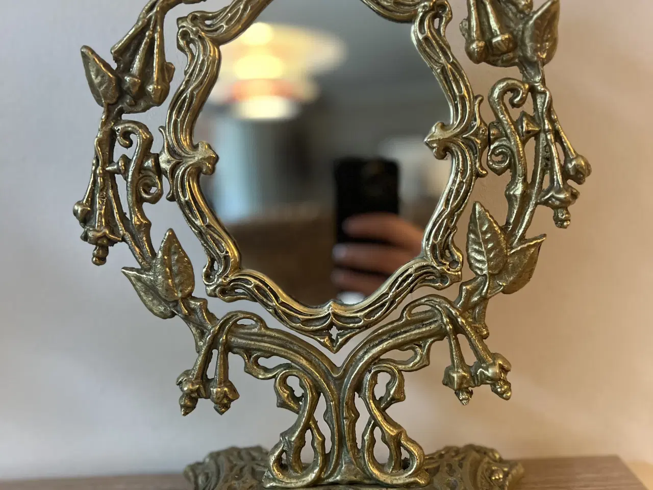 Billede 1 - Smukt antikt messing bordspejl