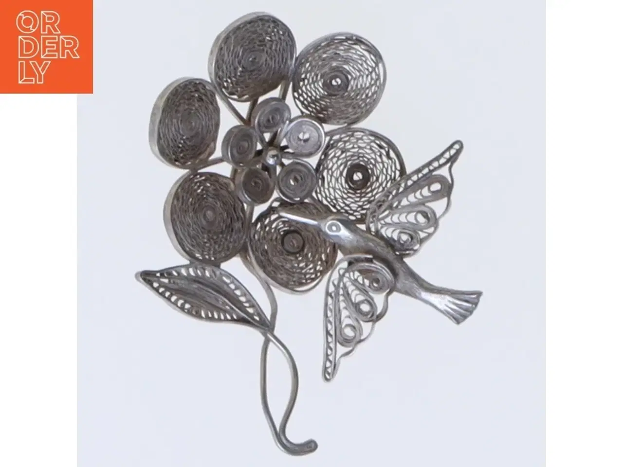 Billede 1 - Dekorativ fuglebroche i sølv (str. 5 cm)
