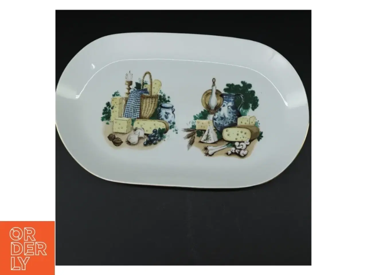 Billede 1 - Porcelænsfad med ost og vin motiv (str. 30 x 22 cm)