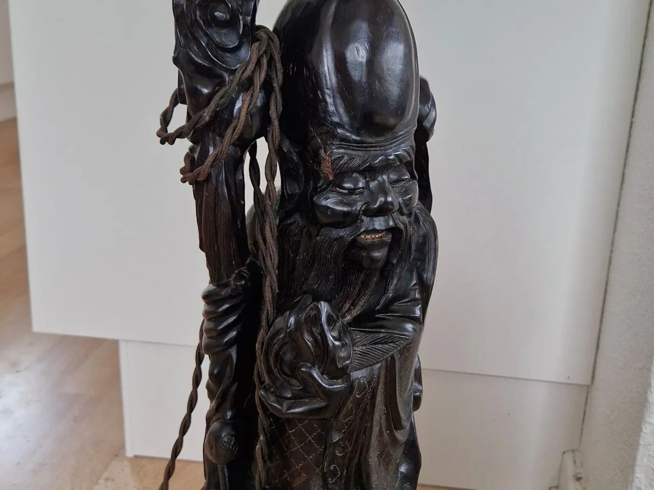 Billede 2 - Lampe, kinesisk træfigur,, antik