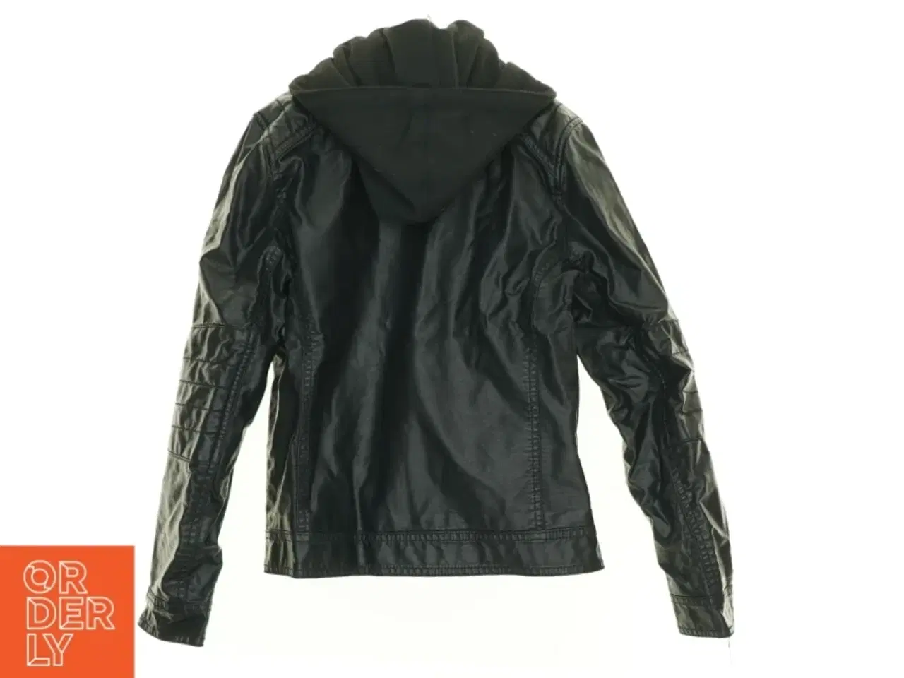 Billede 2 - Kunst Læder jakke med hætte fra H&M (str. 146 cm)
