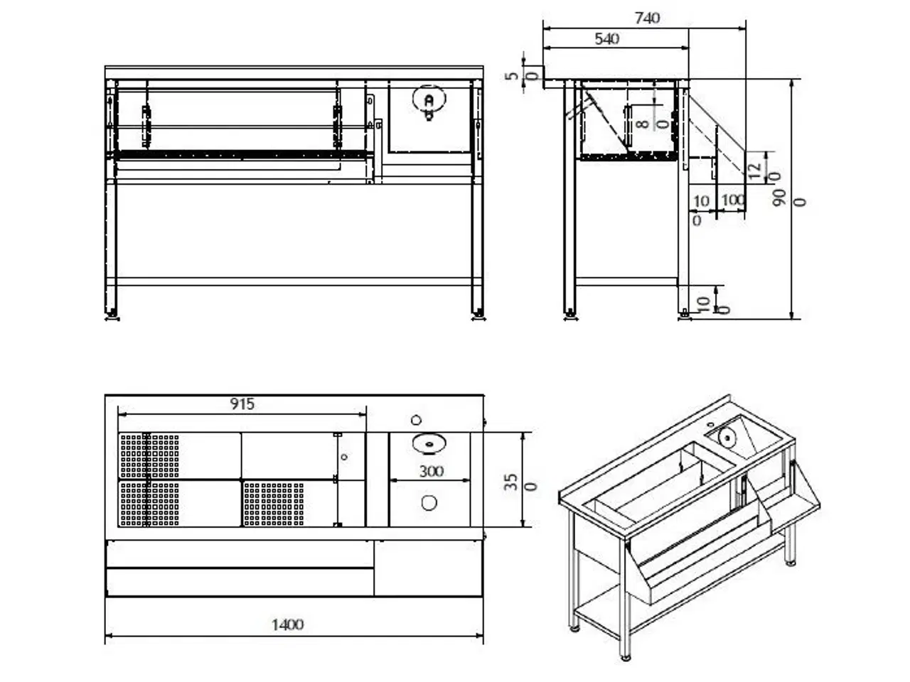 Billede 2 - Combisteel bardisk – 140 x 74 x 90 cm