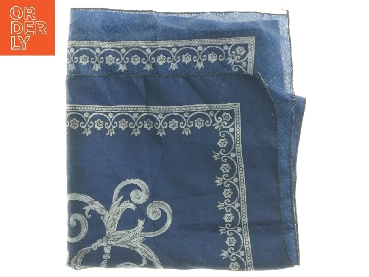 Billede 2 - Blåt tørklæde med mønster (str. 100x94 cm)