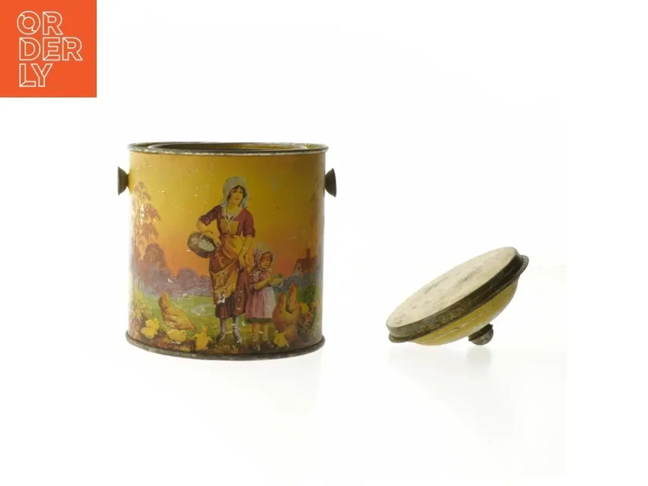 Billede 3 - Vintage metal opbevaringsdåse (str. Ø 13 cm længde 16 cm)