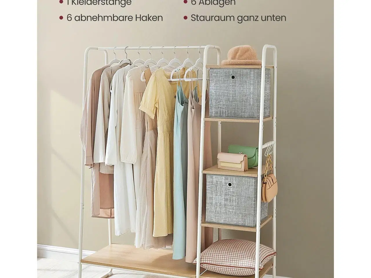 Billede 3 - Tøjstativ med hylder åben garderobe, 45 × 120 × 160 cm, eg/hvid