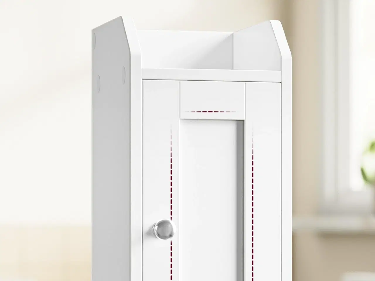 Billede 6 - Slankt badeværelsesskab – hjørneskab til gulv, smal toiletrulleopbevaring, justerbare hylder, venstre/højre-hængte døre – Cloud White