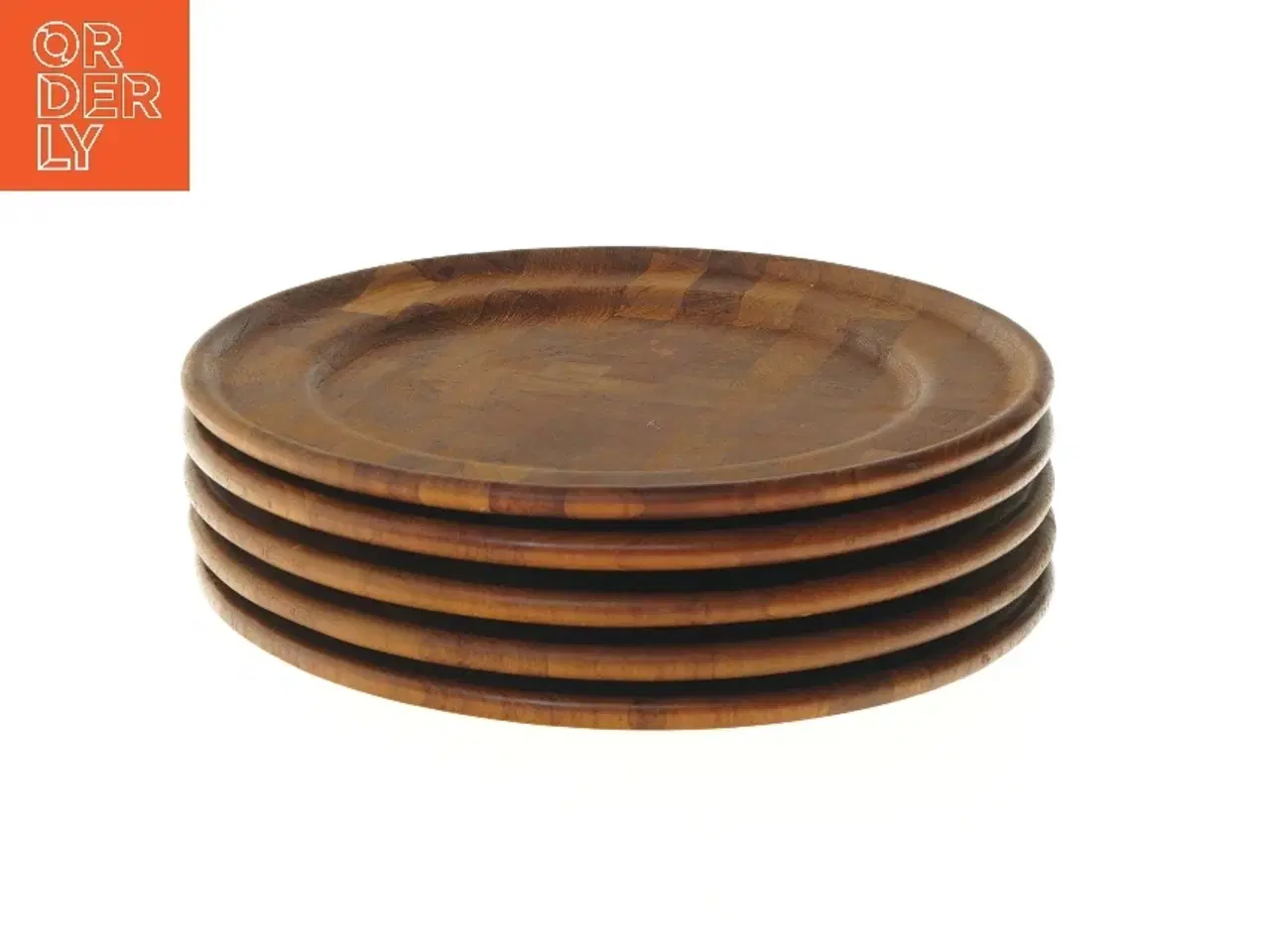 Billede 1 - Sæt af 6 teaktræ tallerkener fra digsmed (str. Ø 28 cm)