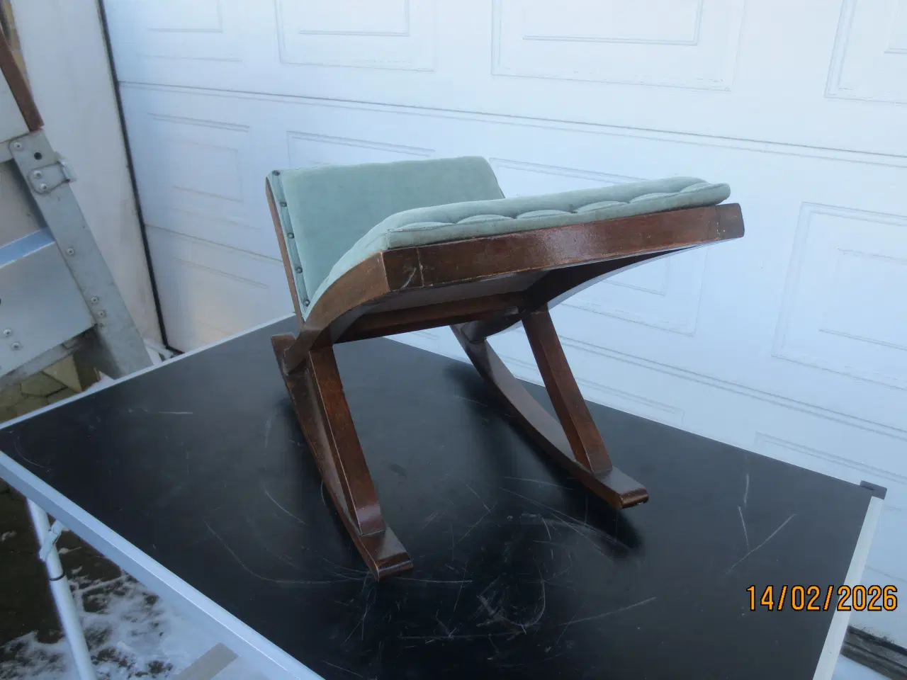 Billede 3 - 1 stk Retro Fodskammel med Grøn stof