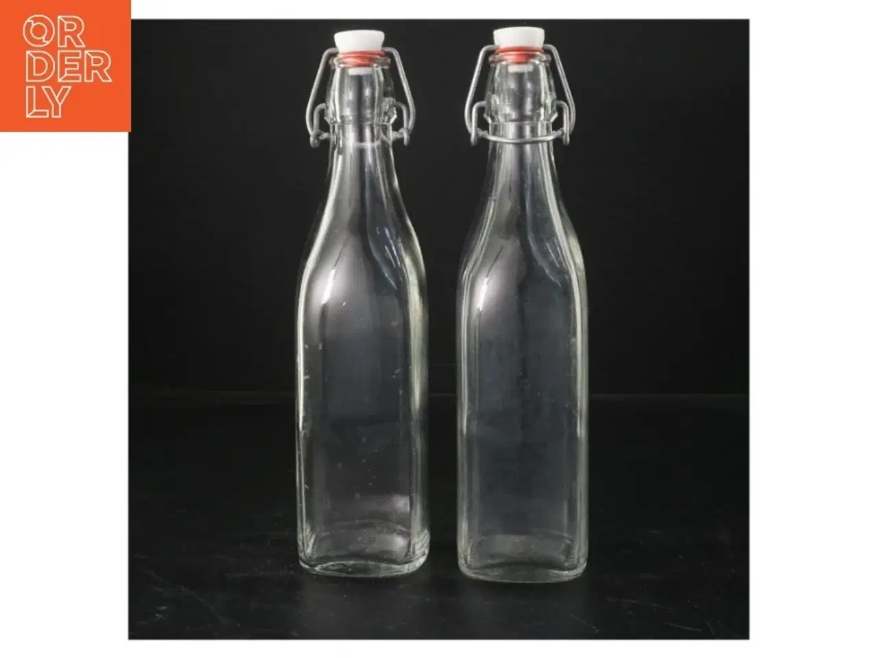 Billede 1 - 2 Glasflasker med patentl (str. 26 cm)