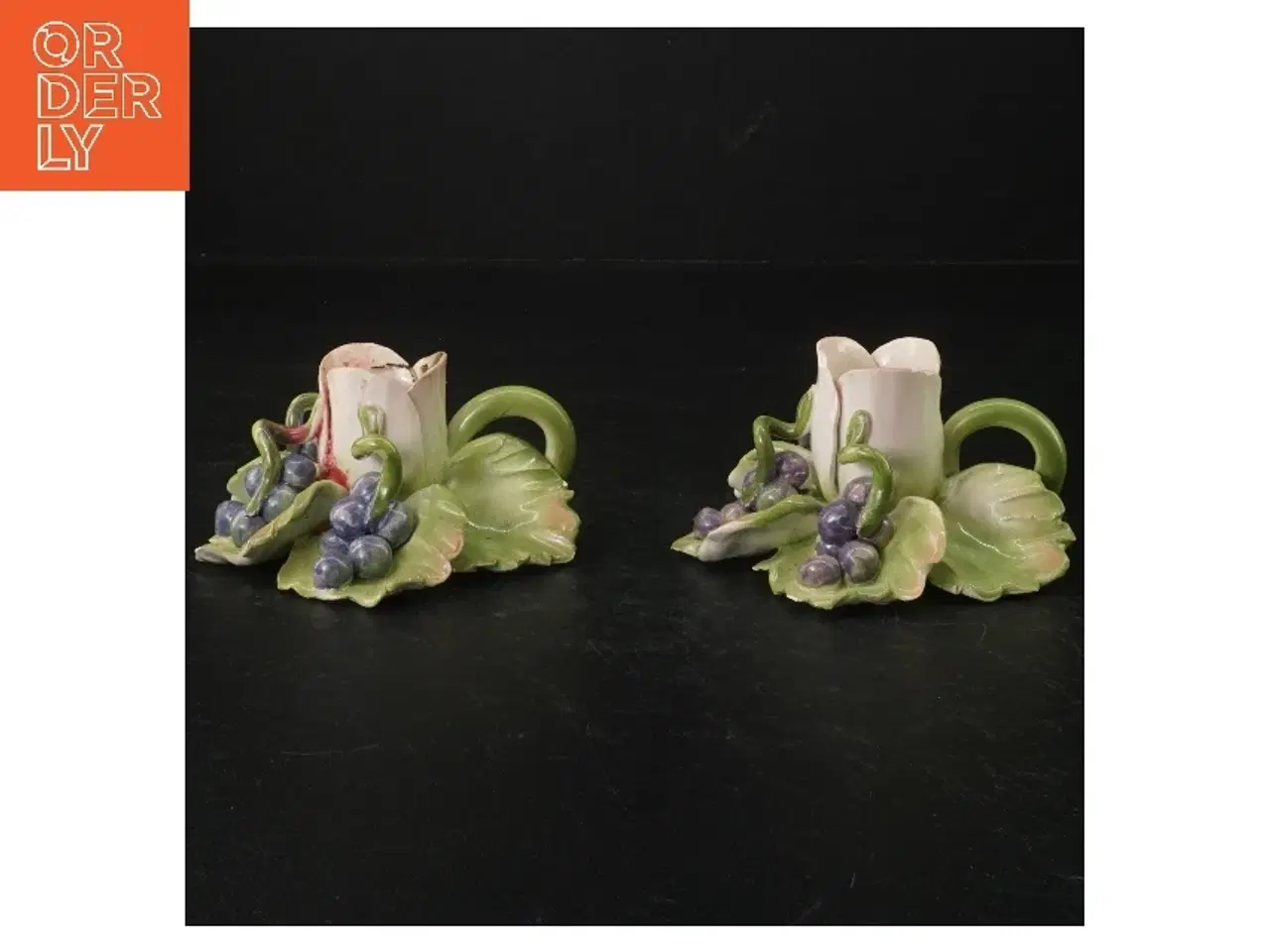 Billede 2 - Keramik lysestager med bladdesign (str. Ø. 11,5 cm. h. 6 cm)