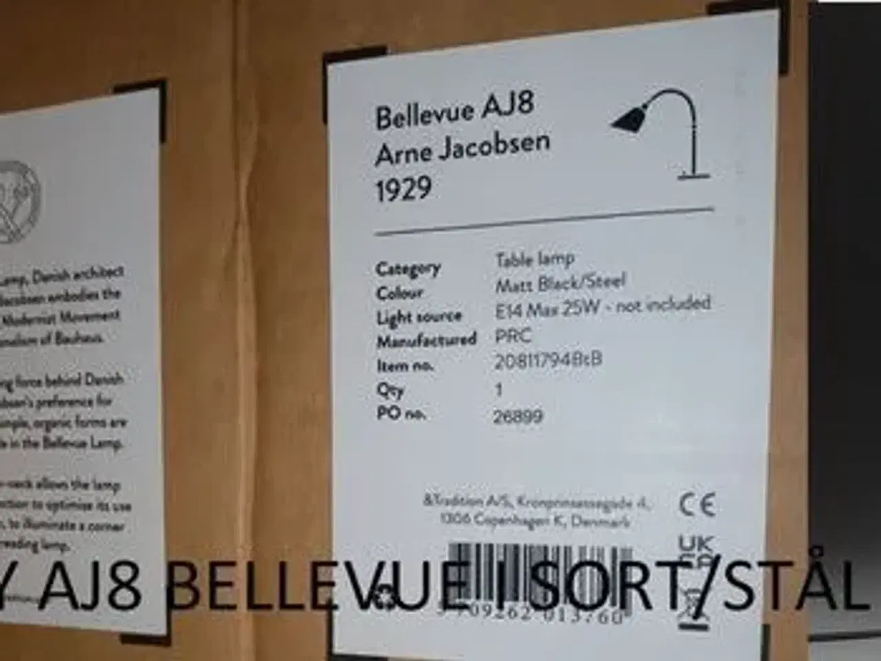 Billede 1 - Helt ny Arne Jacobsen AJ8 Bellevue sort/stål lampe