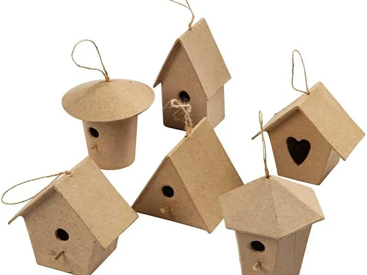 Billede 1 - Håndlavede Mini Fuglehuse i Papmaché - 6 stk.