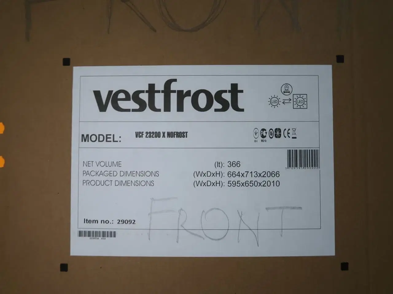 Billede 2 - Køle/fryseskab VESTFROST VCF 23200 X NOFROST