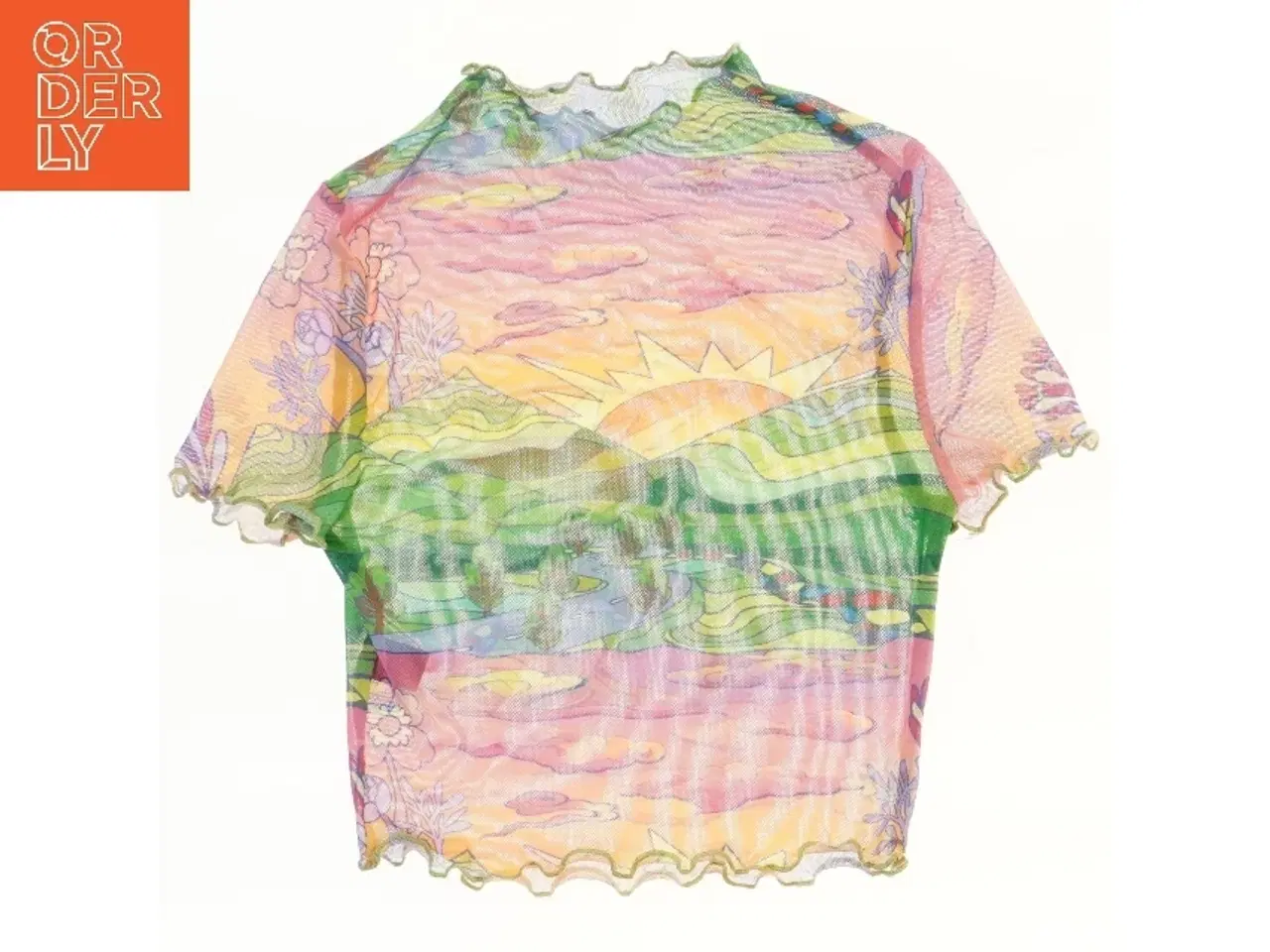 Billede 1 - Mesh sommerbluse med solnedgangsmotiv (str. 158)