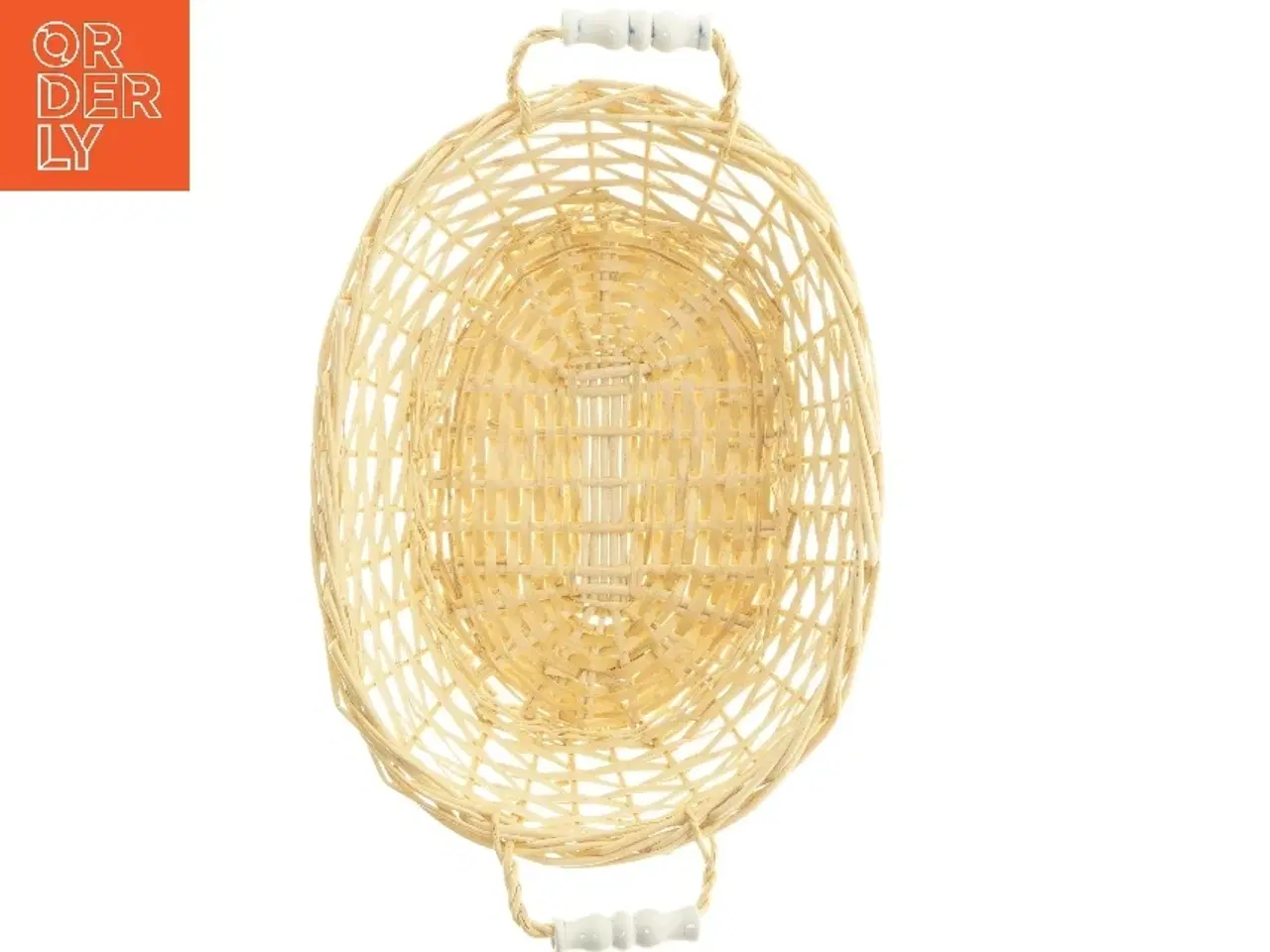 Billede 4 - Flettet kurv med porcelænshåndtag (str. 10x28x45 cm)