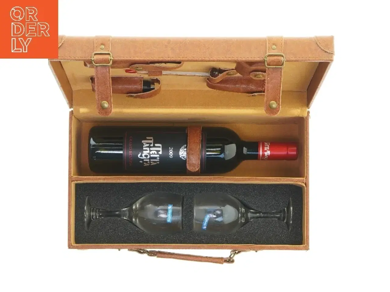 Billede 1 - Vinopbevaringskasse med glas og vin fra Terra Tangra (str. 35x21x13 cm)
